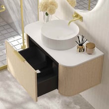 Ulualoha 900mm Natural Oak Wall Hung Single Vanity with Stone Countertop